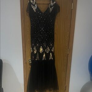Elegant Black and Gold Evening Dress